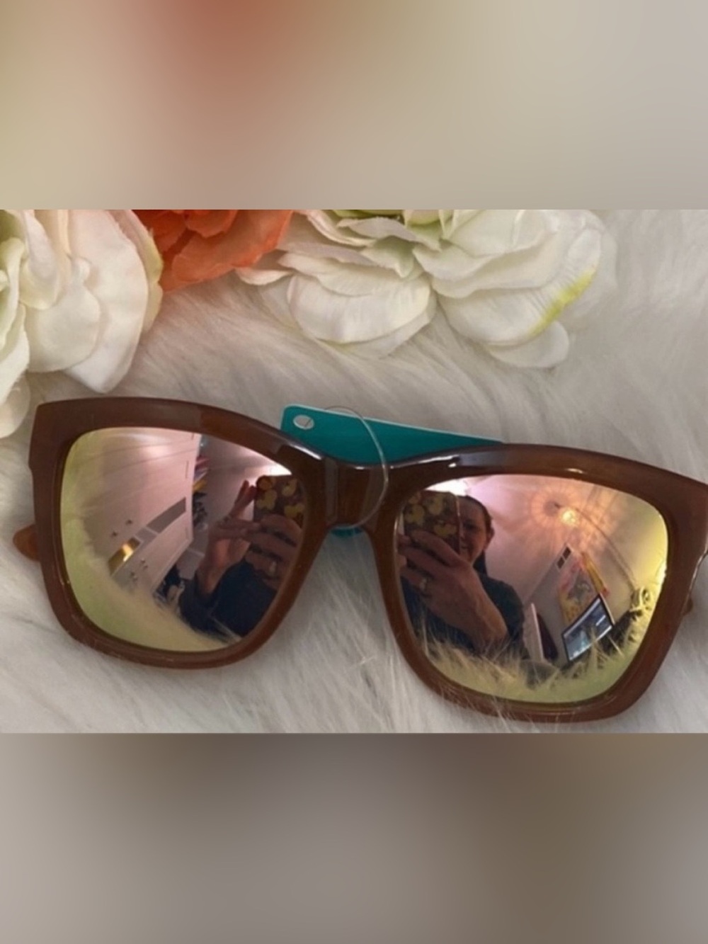 Brown Framed Women’s Square Sunglasses With Reflective Lenses NEW!